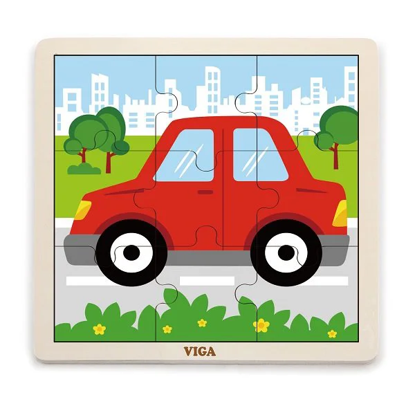 image for Puzzle cu piese mari din lemn Viga Toys Masina, 9 elemente foto