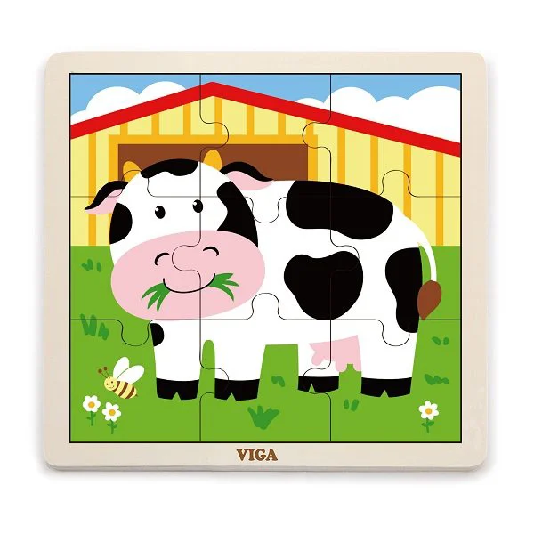Puzzle cu piese mari din lemn Viga Toys Vaca, 9 elemente foto