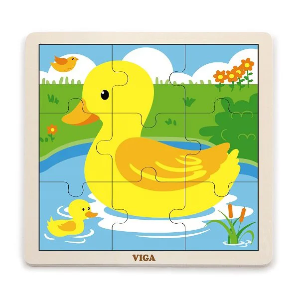 Puzzle cu piese mari din lemn Viga Toys Ratusca, 9 elemente foto