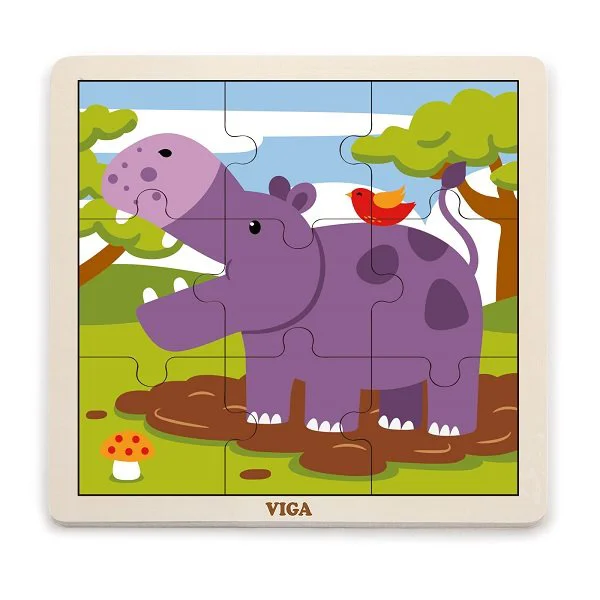 Puzzle cu piese mari din lemn Viga Toys Hipopotam, 9 elemente foto