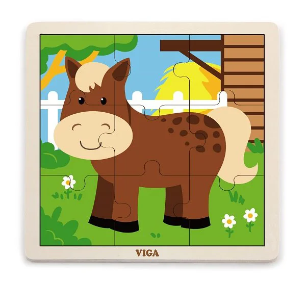 Puzzle cu piese mari din Lemn Viga Toys Calut, 9 elemente foto