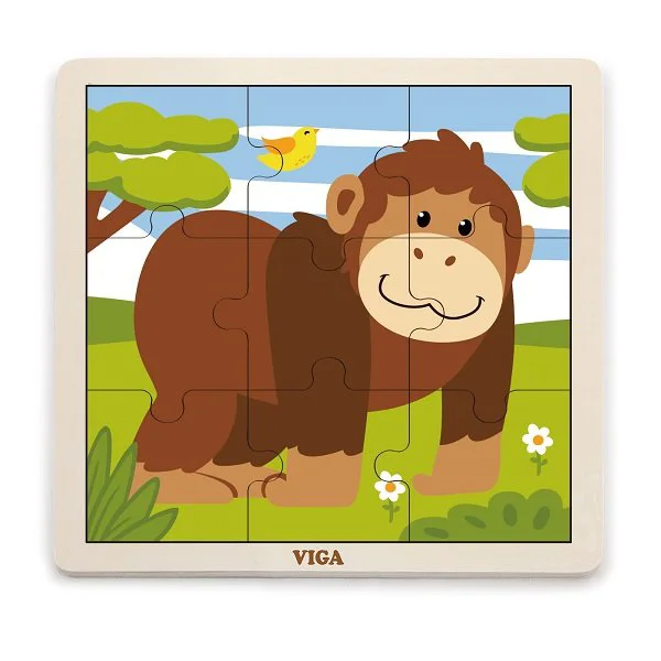 Puzzle cu piese mari din lemn Viga Toys Maimuta, 9 elemente