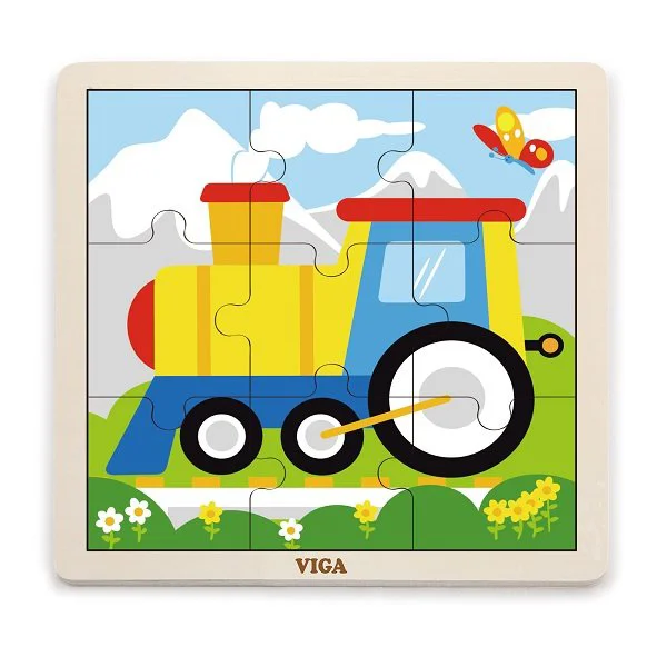 Puzzle cu piese mari din lemn Viga Toys Locomotiva , 9 elemente foto