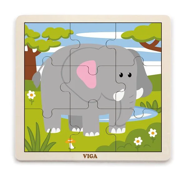 Puzzle cu piese mari din lemn Viga Toys Elefant, 9 elemente foto