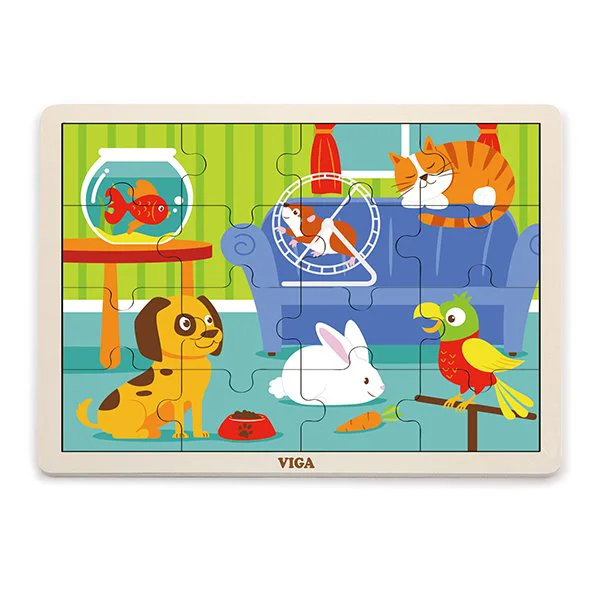 Puzzle in cadru de lemn Viga Toys Animale Domestice, 16 elemente foto