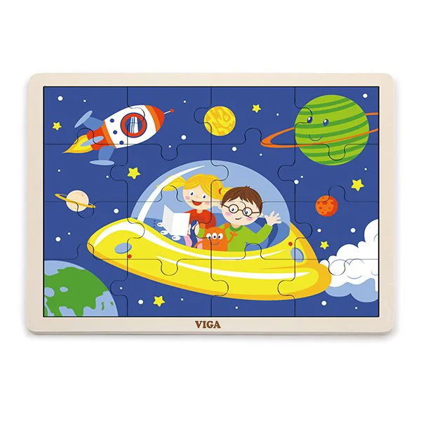 Puzzle in cadru de lemn Viga Toys Calatoria in spatiu, 16 elemente foto