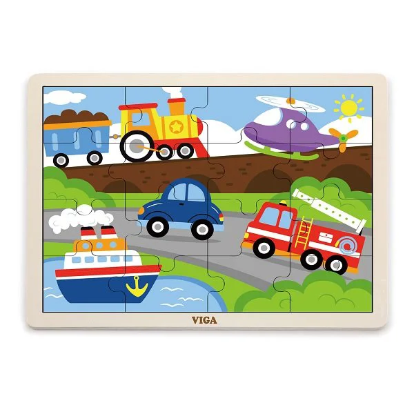 Puzzle in cadru de lemn Viga Toys Transport, 16 elemente foto