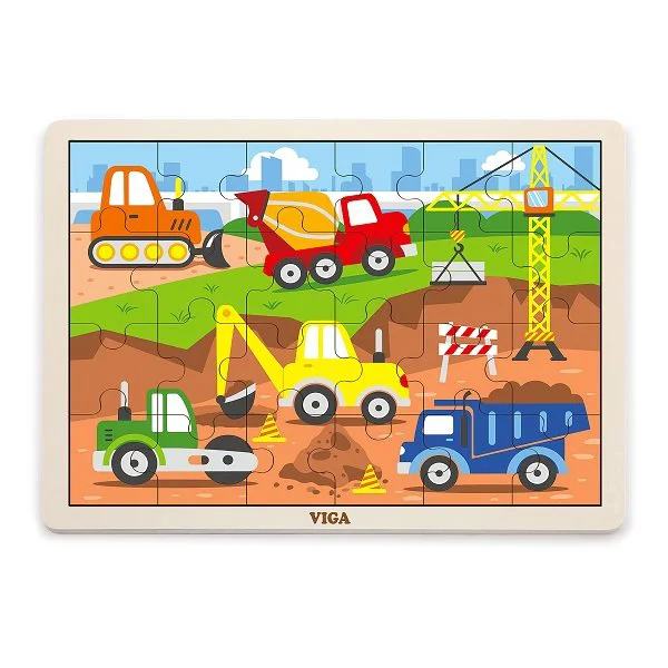 image for Деревянный пазл в рамке Viga Toys Строительная техника, 24 элемента foto