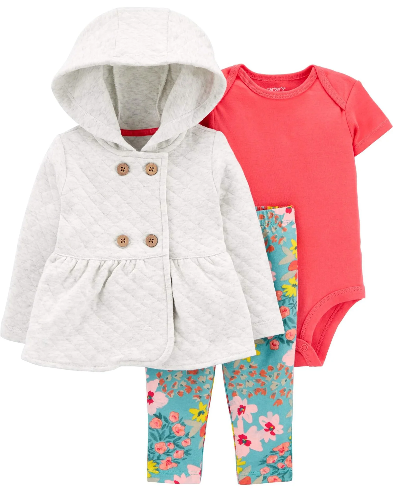 Carter's Set 3 piese Cardigan, body si pantaloni Flori foto