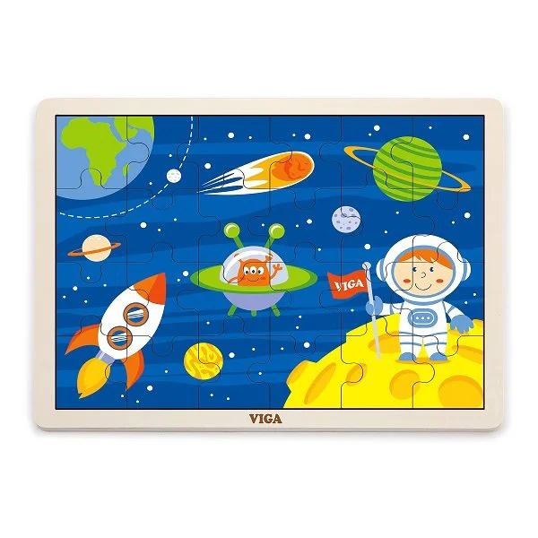 Puzzle in cadru de lemn Viga Toys Calatoria in spatiu, 24 elemente