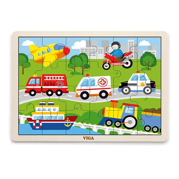 Деревянный пазл в рамке Viga Toys Транспорт, 24 элемента
