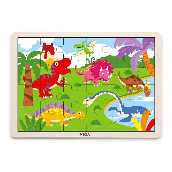 Puzzle in cadru de lemn Viga Toys Dinozauri, 24 elemente foto