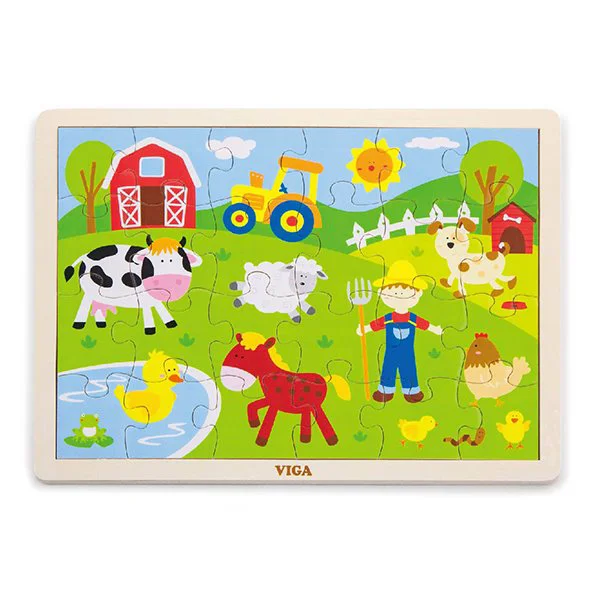 Puzzle in cadru de lemn Viga Toys Ferma, 24 elemente