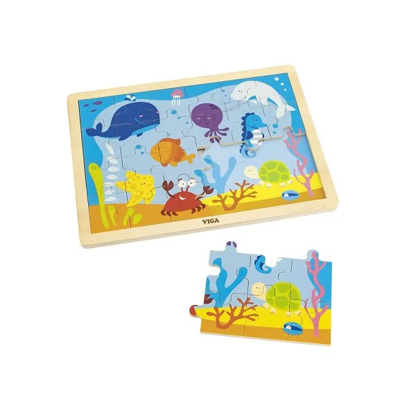 Puzzle in cadru de lemn Viga Toys Ocean, 24 elemente