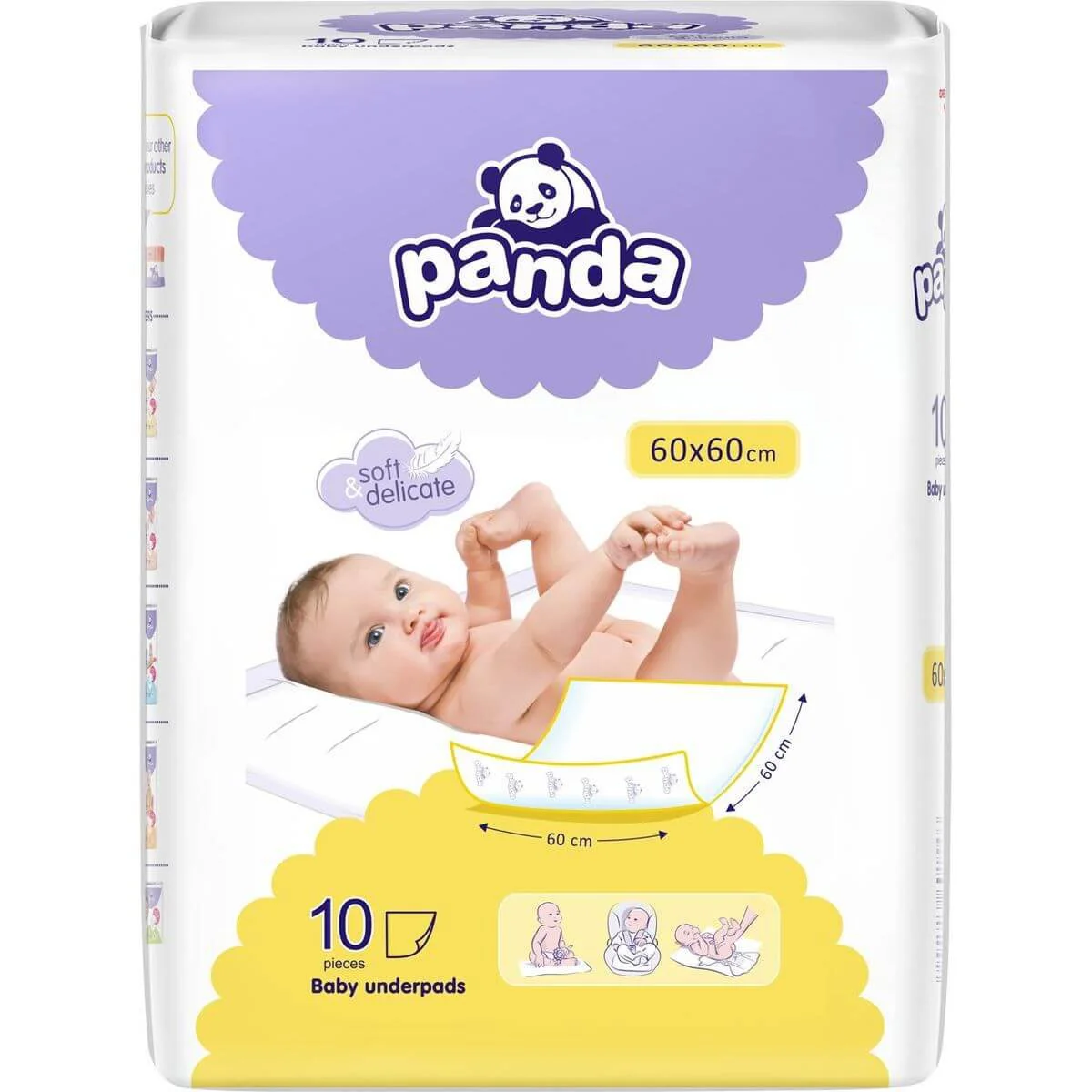 Pelinci de unica folosinta Panda (60x60 cm), 10 buc.