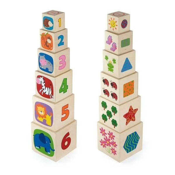 Set de cuburi educative din lemn Viga Toys