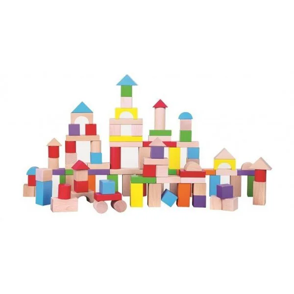 Set de blocuri de constructie din lemn Viga Toys, 100 piese foto