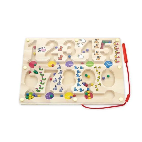Labirint magnetic cu bile din lemn Viga Toys Cifre