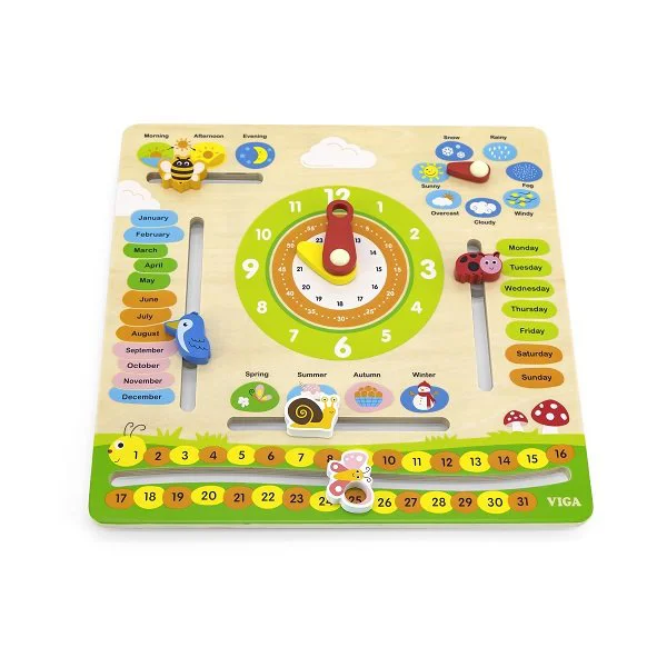 Деревянный календарь Viga Toys с часами на английском языке foto
