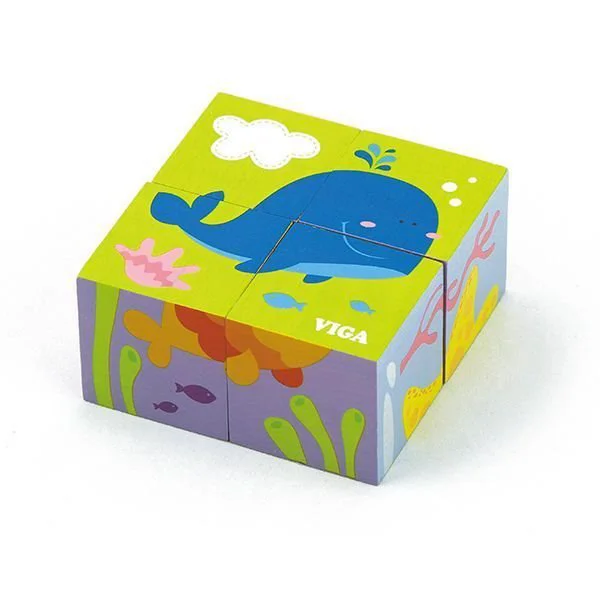 Puzzle cuburi din lemn Viga Toys Lumea subacvatica foto