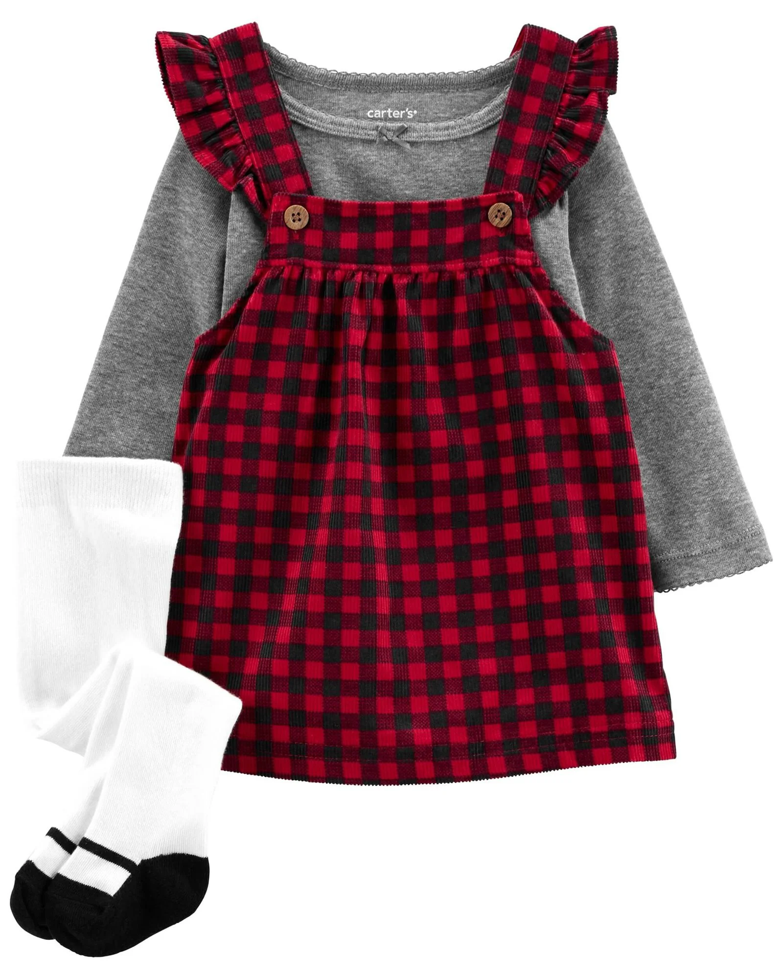 Carter's Set 3 piese Sarafan, bluza si ciorapei Cadrilat foto