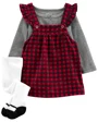 Carter's Set 3 piese Sarafan, bluza si ciorapei Cadrilat foto