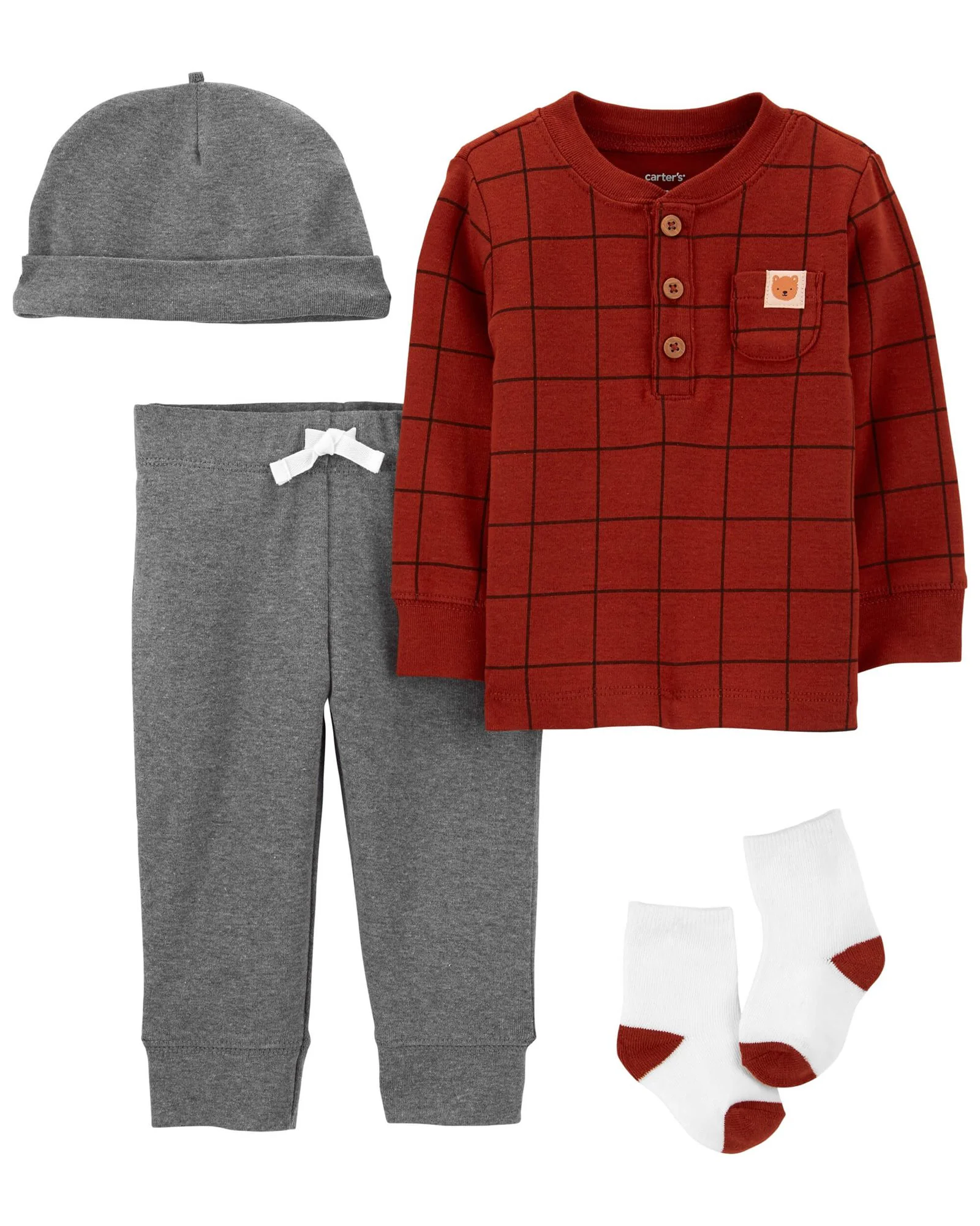 Carter's Set 4 piese bebelus Pantaloni, bluza, caciulita si sosete Dungi foto