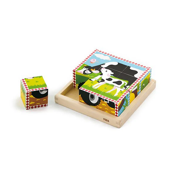 Cub puzzle din lemn Viga Toys Ferma foto