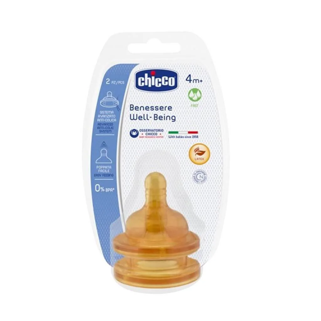 Tetina anticolica Chicco din latex, flux rapid (4+ luni), 2 buc.