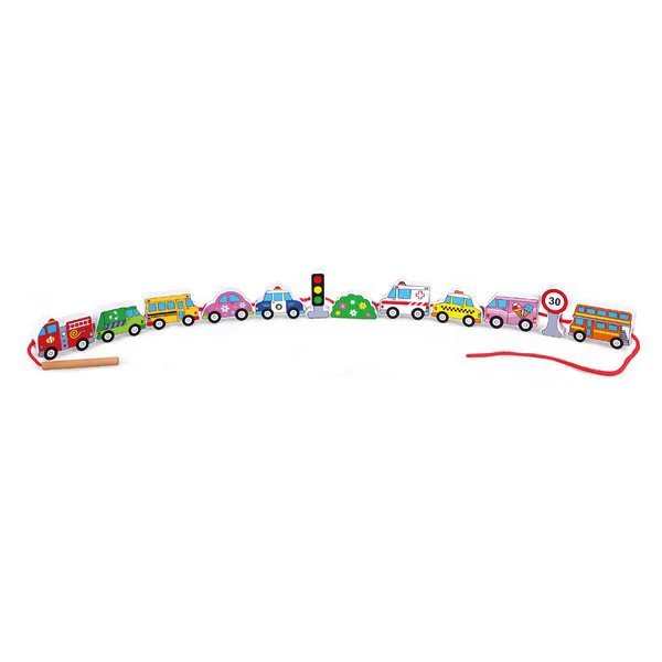 Jucarie educativa cu siret din lemn Viga Toys Transport auto