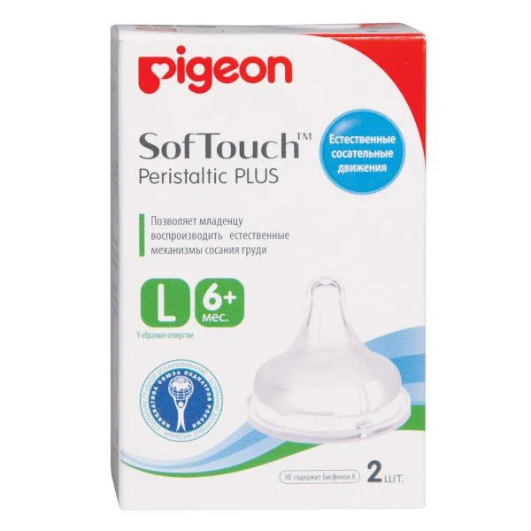 Соска для бутылочки Pigeon SoftTouch, размер L (6+ мес.), 2 шт.