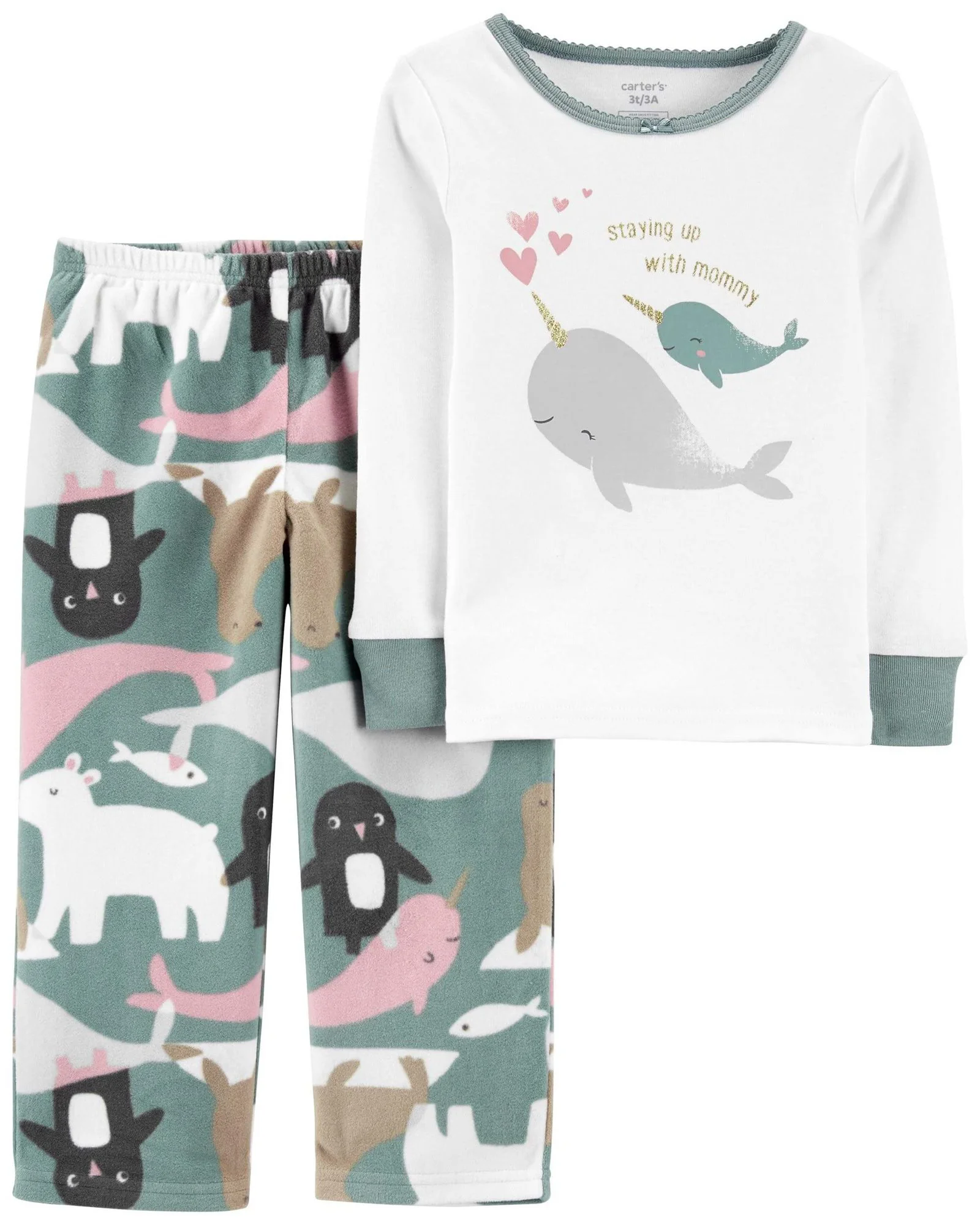 Carter's Set 2 piese Pijama bumbac si fleece Narval foto