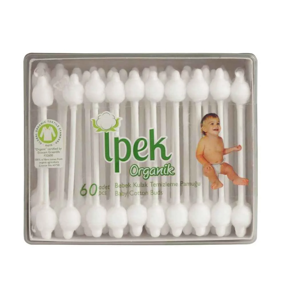 Betisoare pentru urechi Ipek Organik cu protectie, 60 buc.