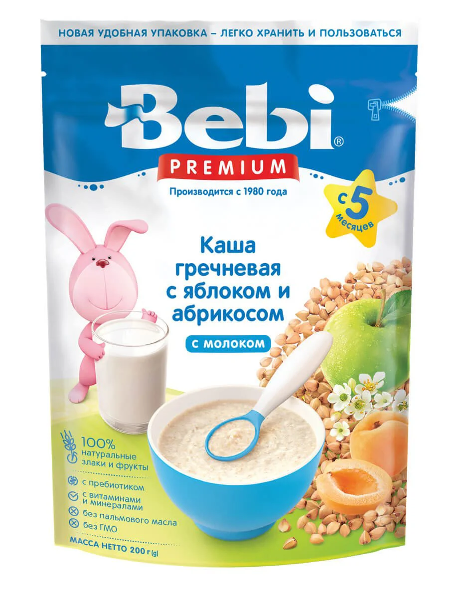 Terci de hrisca cu lapte Bebi Premium cu caise uscate si mere (5+ luni), 200 g