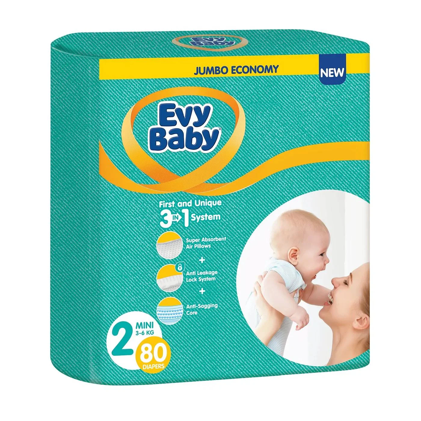 Scutece Evy Baby 2 (3-6 kg), 80 buc.