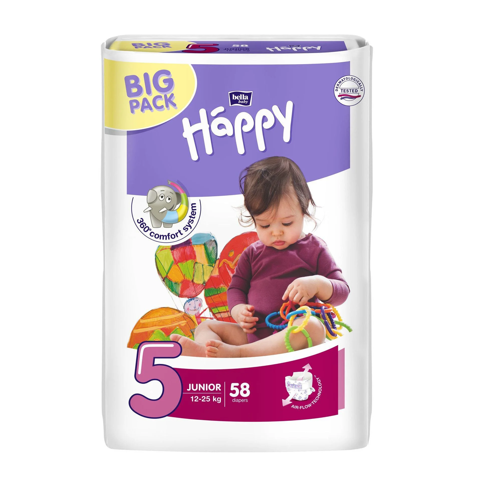 Подгузники Happy Junior 5 Big Pack (12-25 кг), 58 шт.