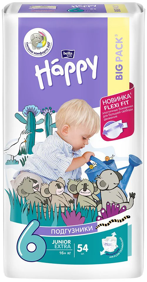 Подгузники детские Happy Junior Extra 6 Big Pack (16+ кг), 54 шт. foto