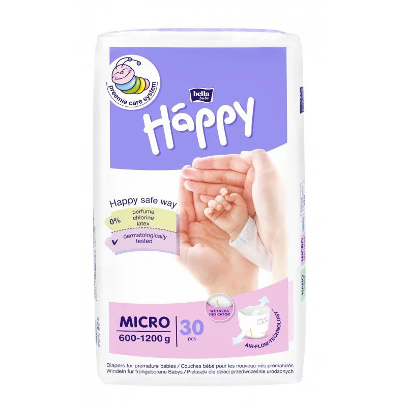 Подгузники для недоношенных Happy Micro (600-1200 кг), 30 шт.