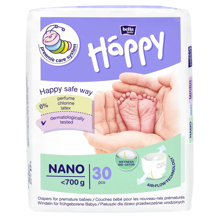 Scutece pentru prematuri Happy Nano (<700 g), 30 buc.