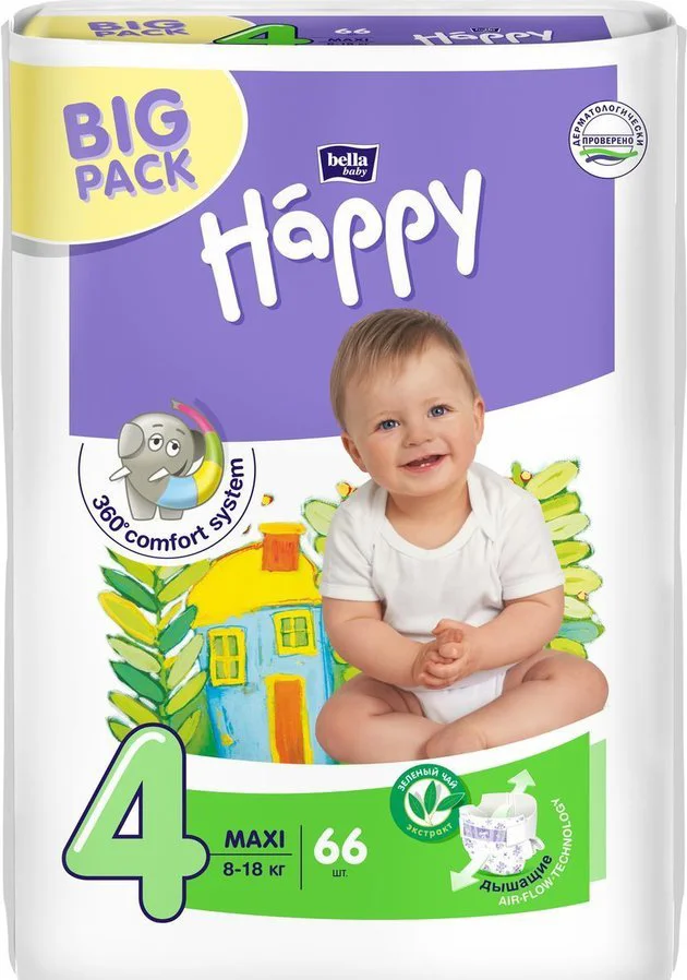 Подгузники  Happy Maxi 4 Big Pack (8-18 кг), 66 шт. foto