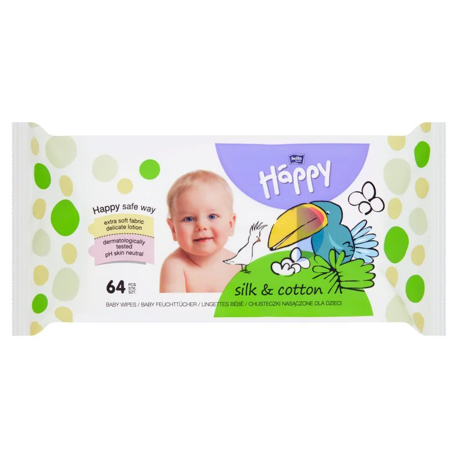 Влажные салфетки Happy Silk&Cotton, 64 шт.