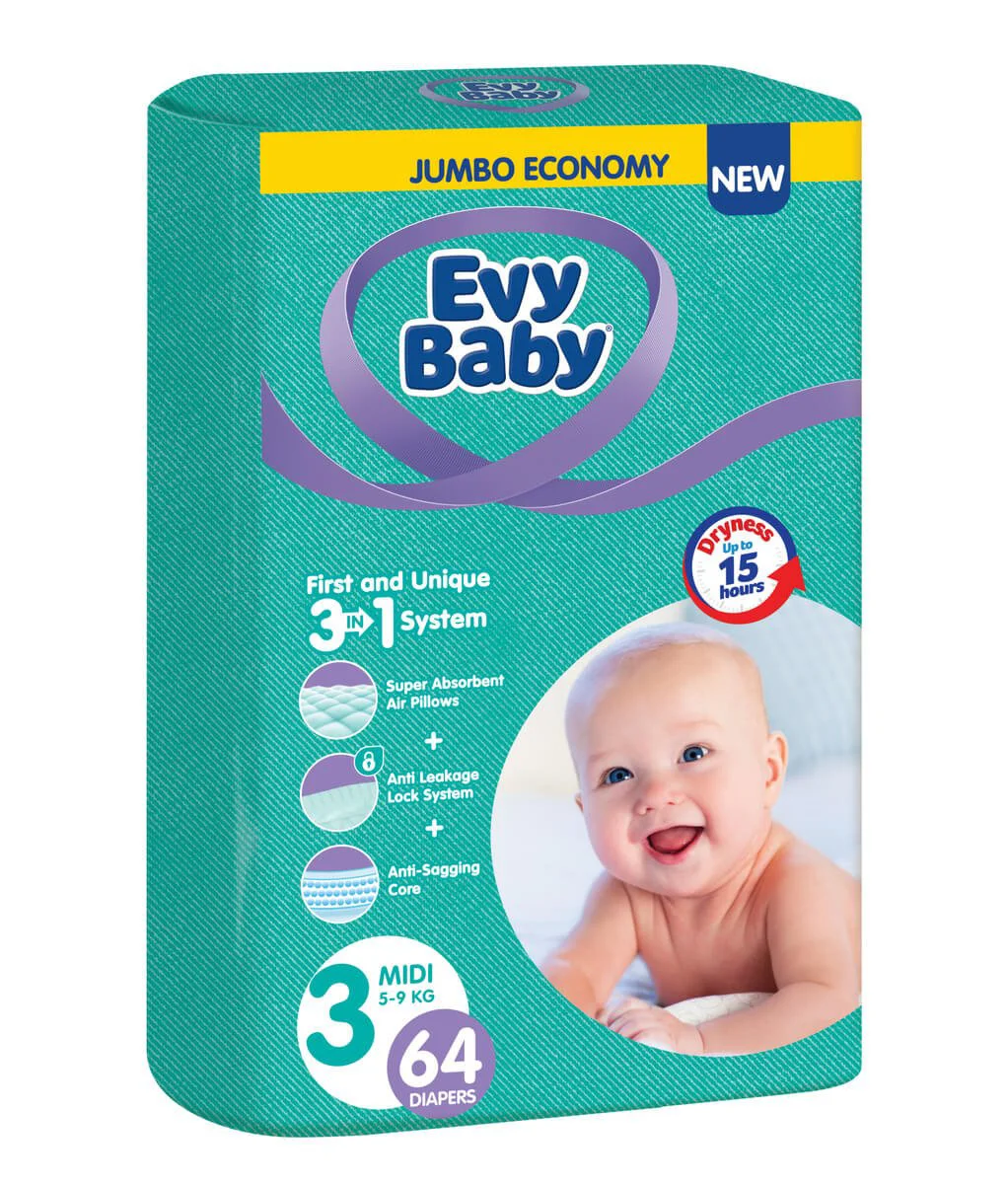 Scutece Evy Baby 3 (5-9 kg), 64 buc. foto