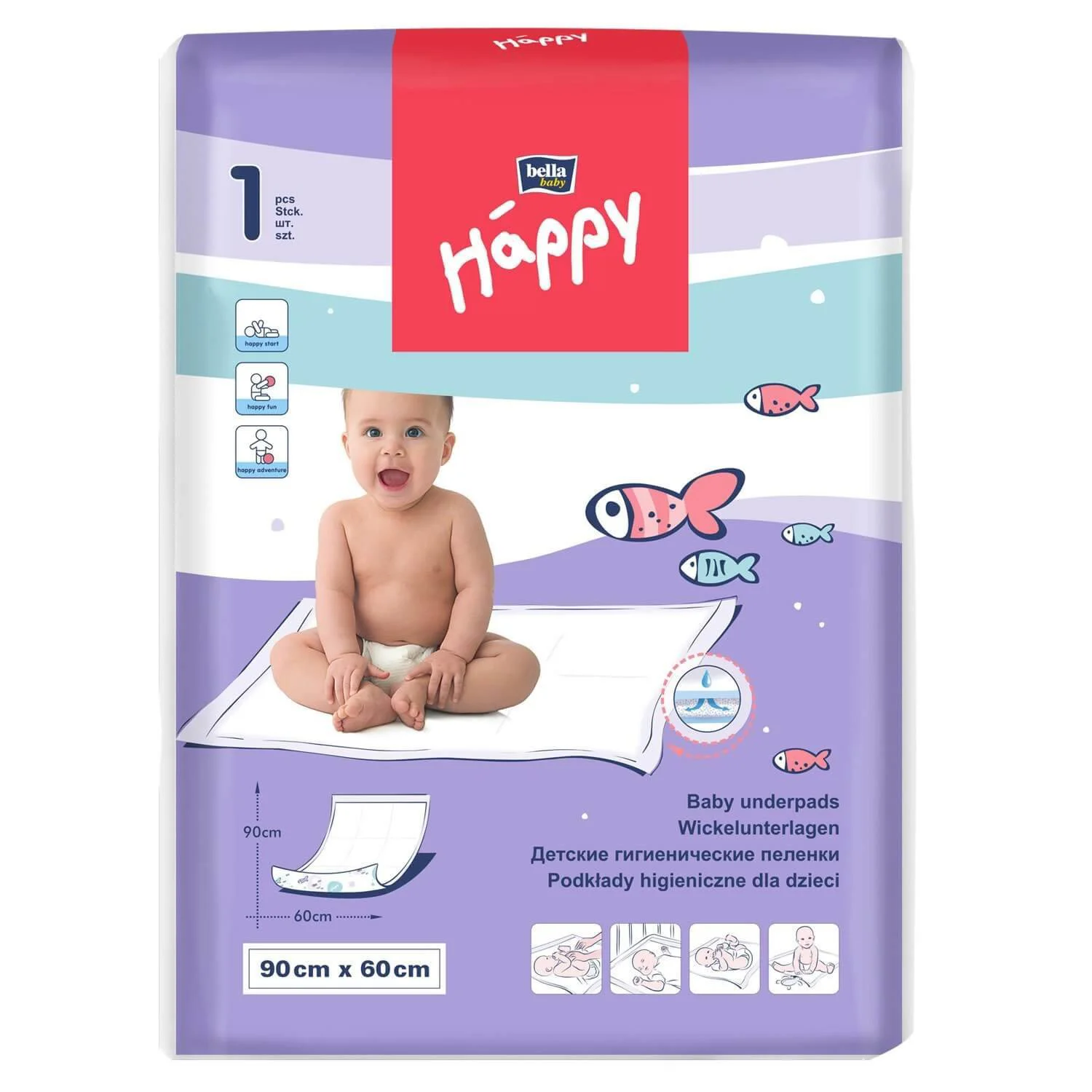 Одноразовая гигиеническая пелёнка Bella Happy (60x60 см), 1 шт.
