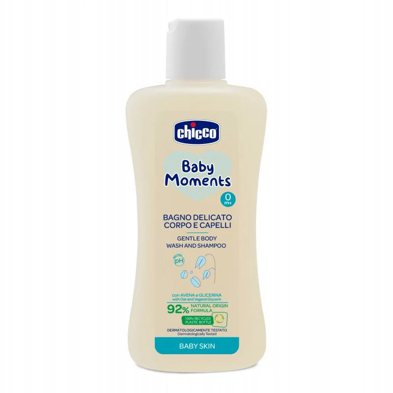 Gel de dus si sampon Chicco Baby Moments Fara lacrimi, 200 ml