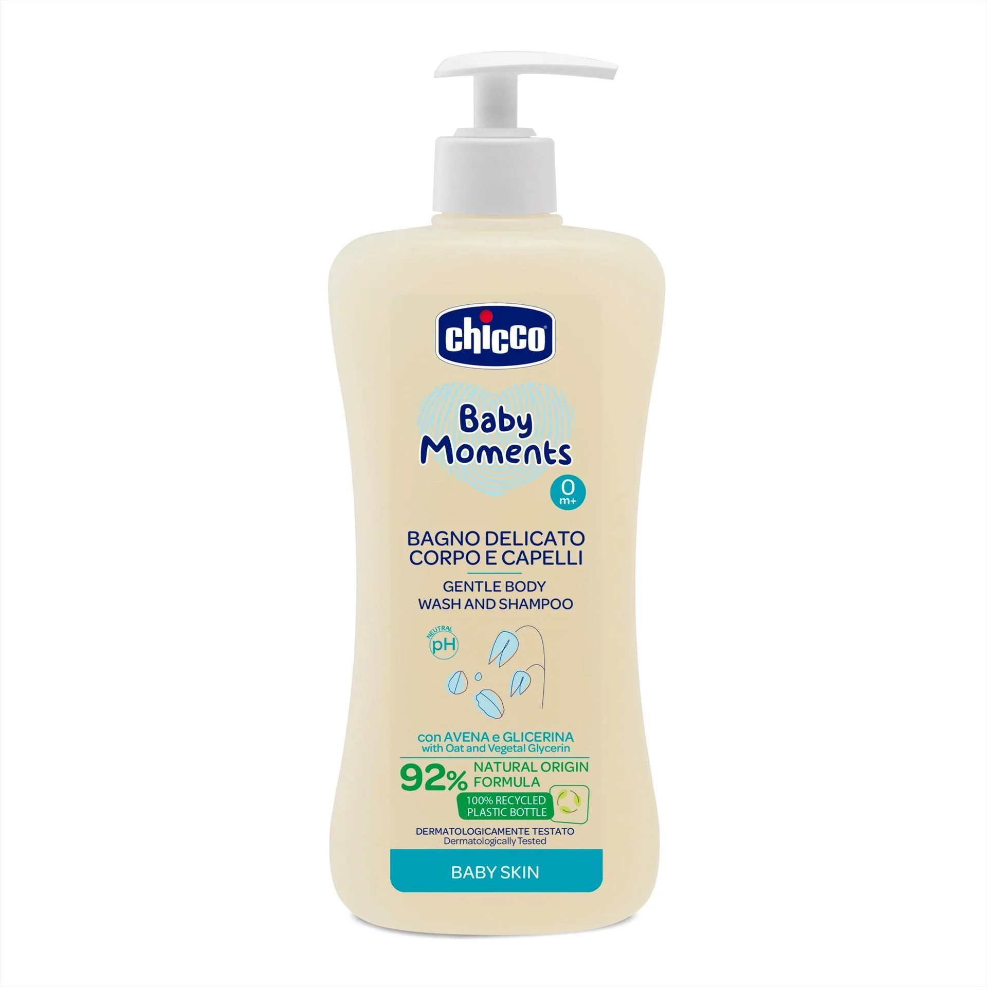 Gel de dus delicat si sampon fara lacrimi Chicco Baby Moments, 500 ml