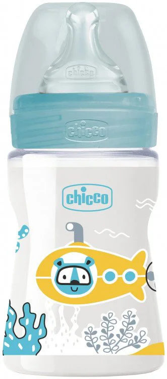 Biberon anticolici din plastic Chicco Well Being Boy, tetina din silicon (0+ luni), 150 ml foto
