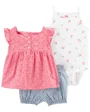 Carter's Set 3 piese Body, tricou si pantaloni scurti Flori foto