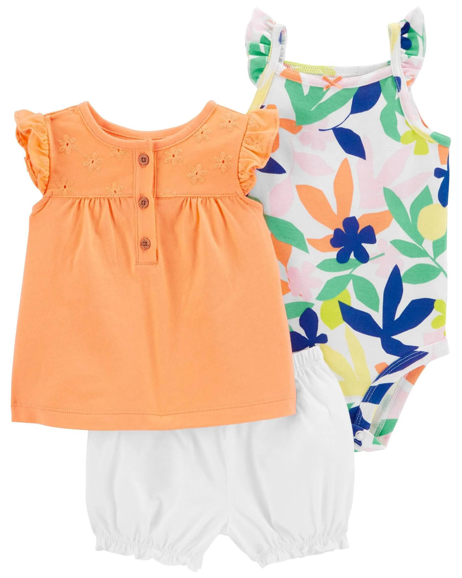 Carter's Set 3 piese Body, tricou si pantaloni scurti Flori foto