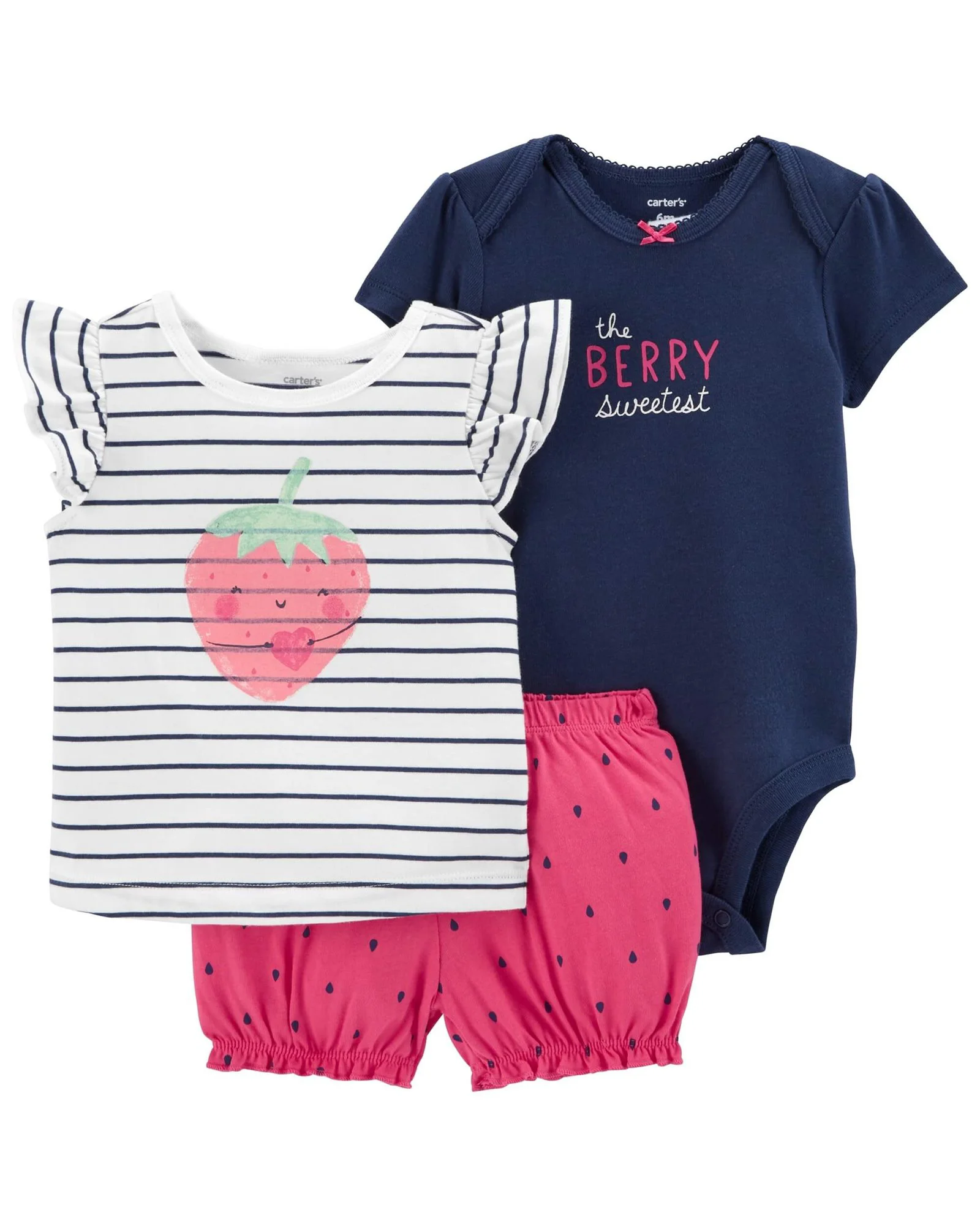 Carter's Set 3 piese Body, tricou si pantaloni scurti Capsuna