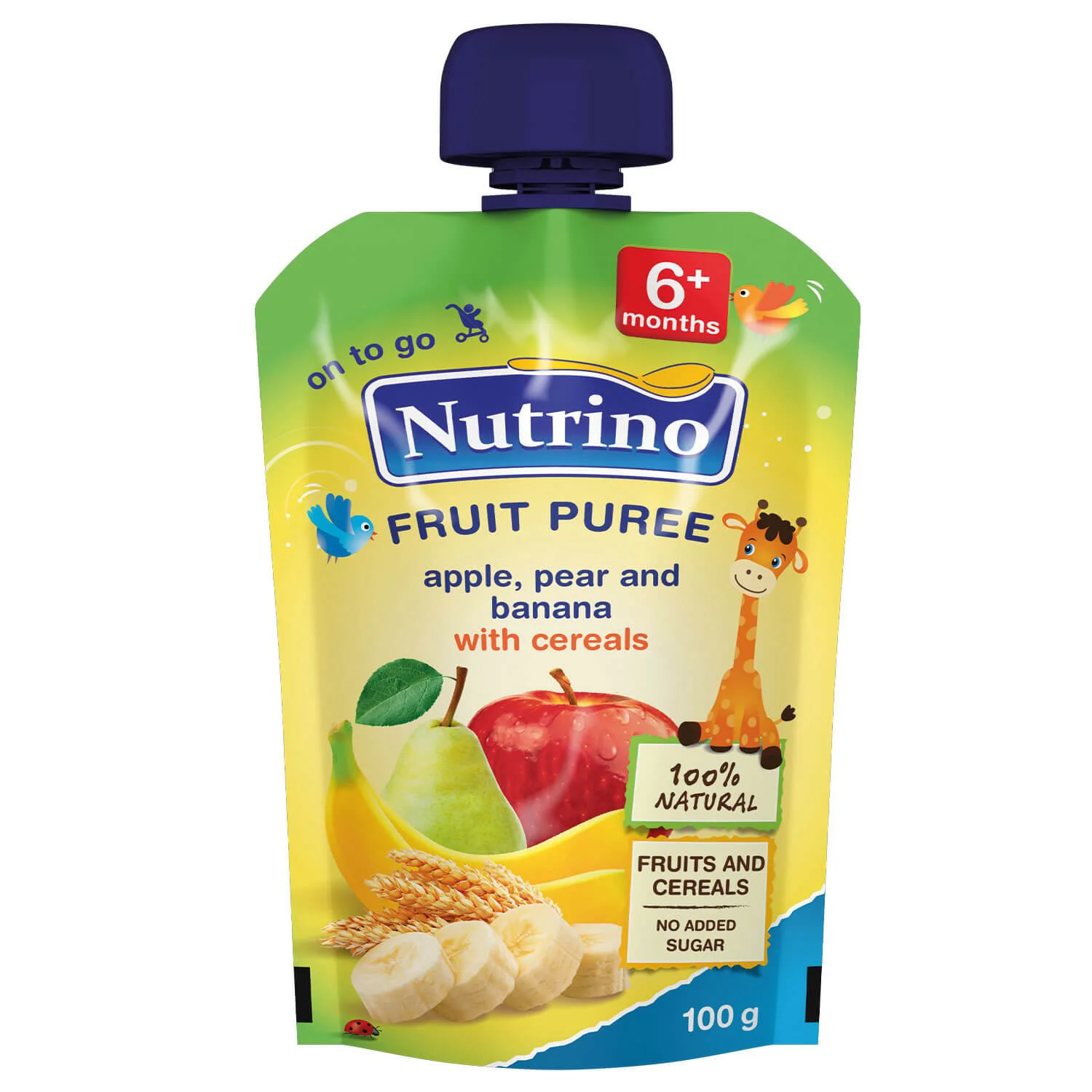 Piure Nutrino din mere, pere, banane si cereale (6+ luni), 100 g